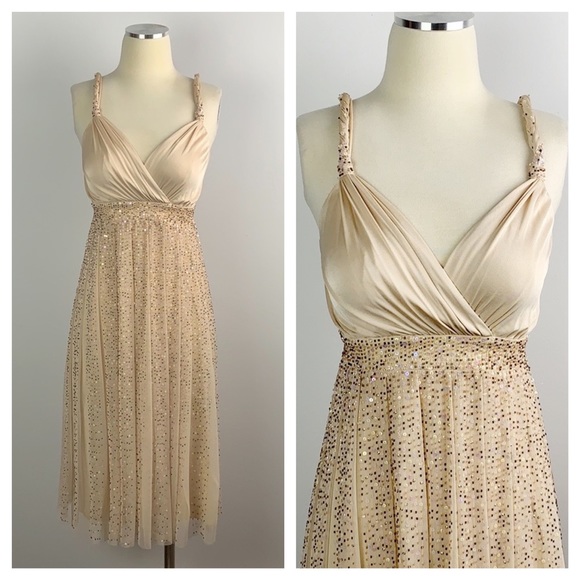 BCBG Beaded Pleated Blush Cocktail Dress - Picture 1 of 8